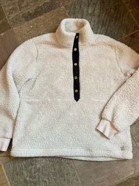 Calvin Klein Cream Sherpa Snap-Front Pullover Small